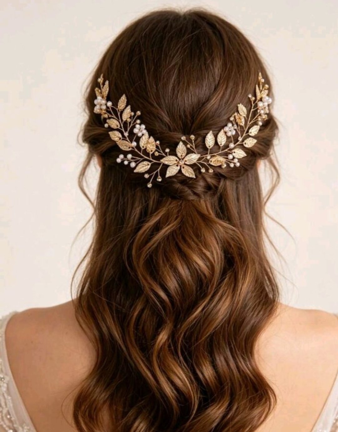 Broche doré avec perles 