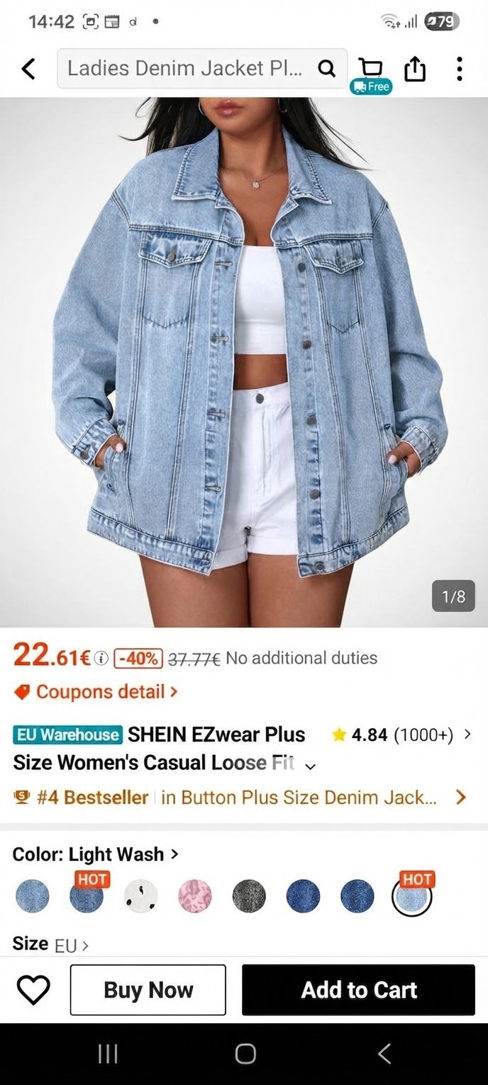Je suis à la recherche de ce modèle de veste en jeans 