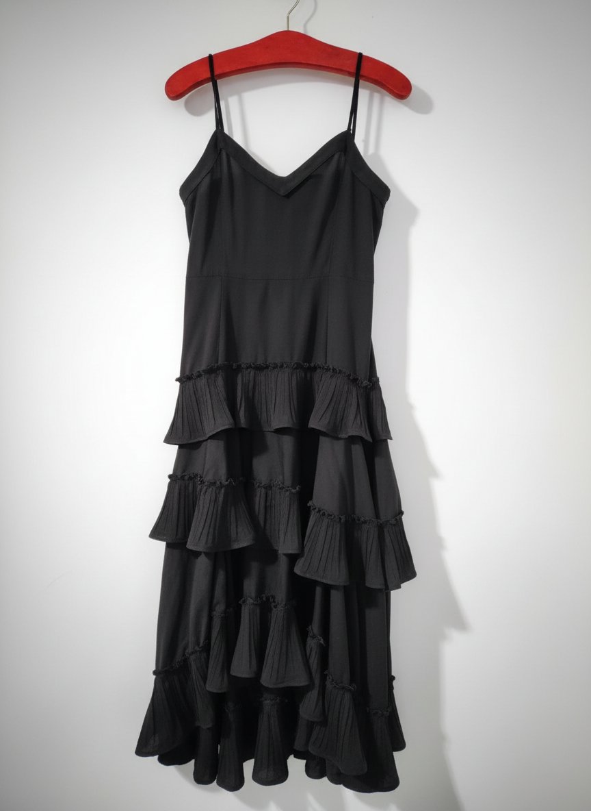   une robe noire à volants multicouches, noire taille 38