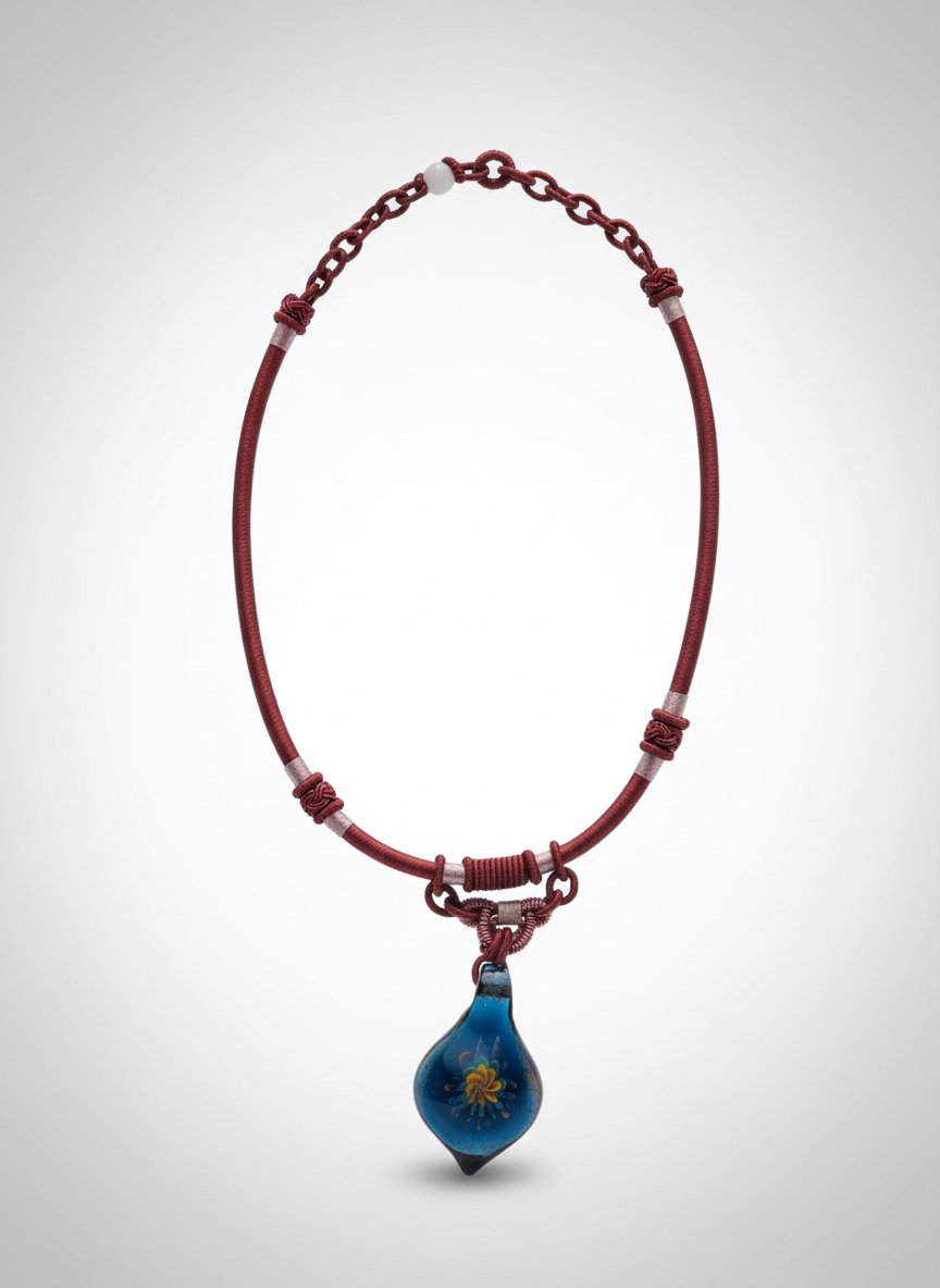  collier hand made orné d'un pendentif en verre soufflé rappelant le style de Murano. 
