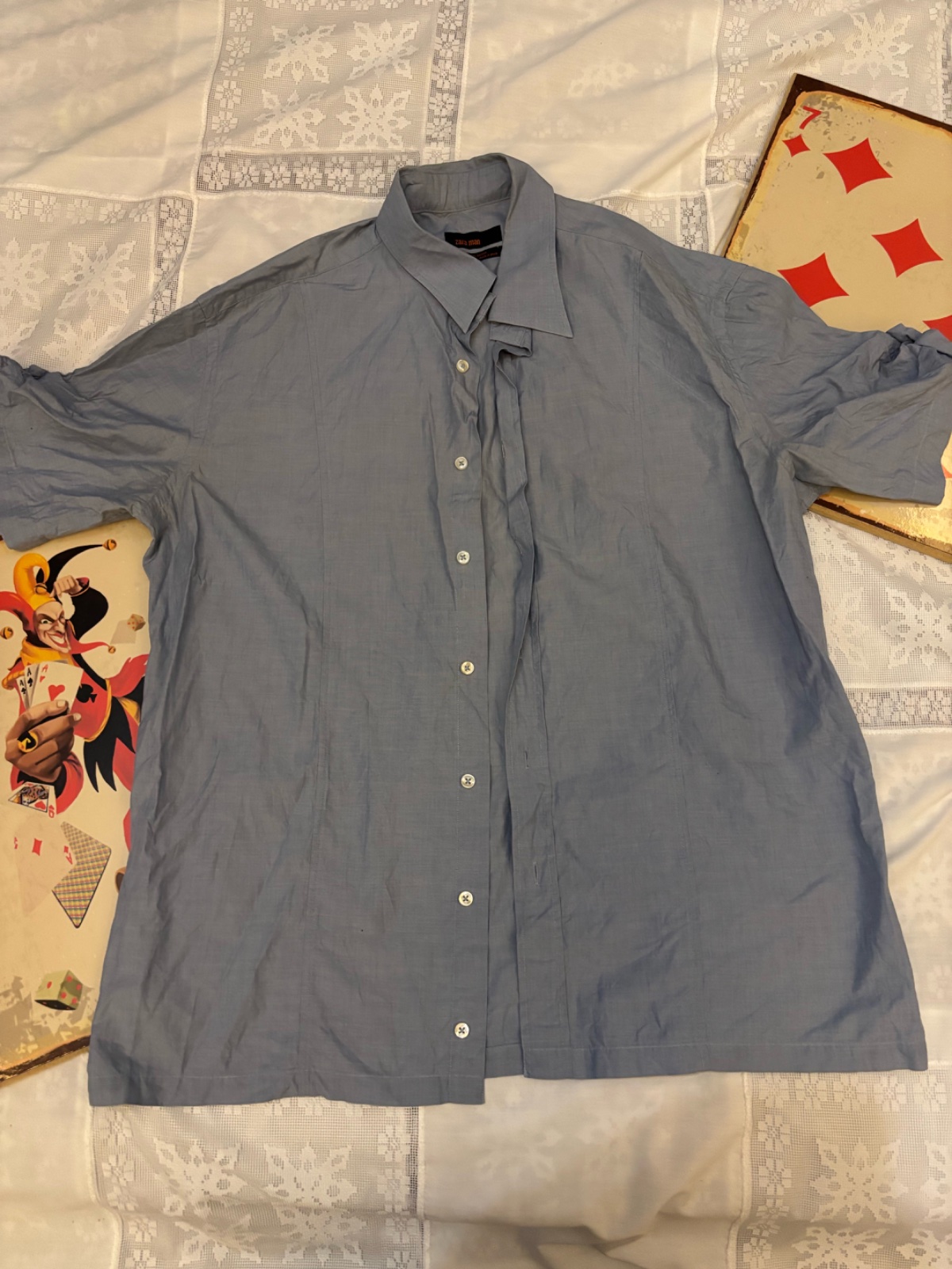 Chemise Homme Zara Gris bleu 100% cotton talle L