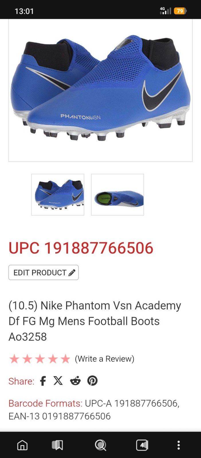 Crampons Nike Phantom VSN Academy DF FG/MG, coloris bleu et noir, pointure 45.5 (US 11.5), ylabes 44/45.