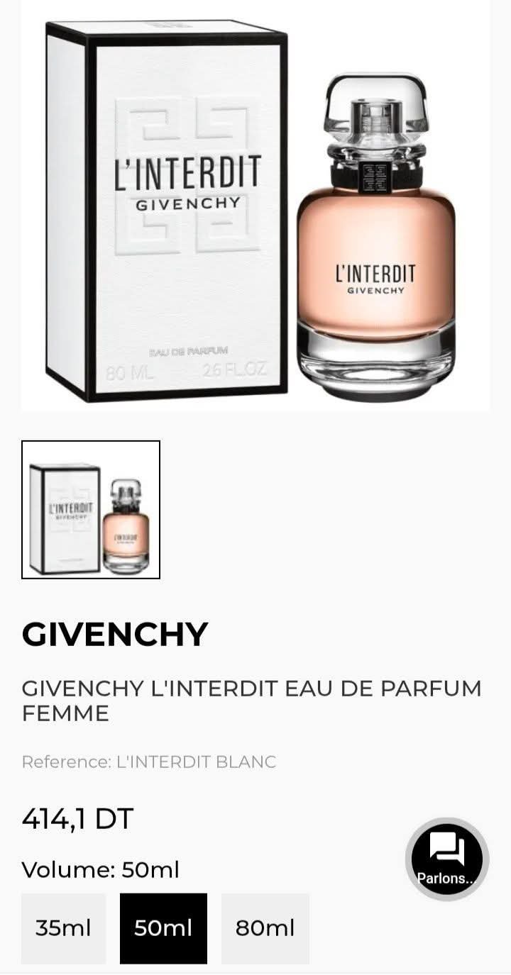 Givenchy l'interdit eau de parfum 50 ml flacon neuf sans boite valeur 415d 