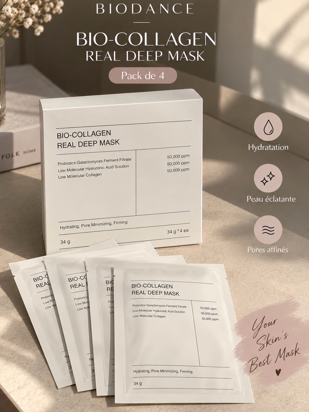 BIODANCE Bio-Collagen Real Deep Mask  Pack 4  Masque Hydrogel Coréen 