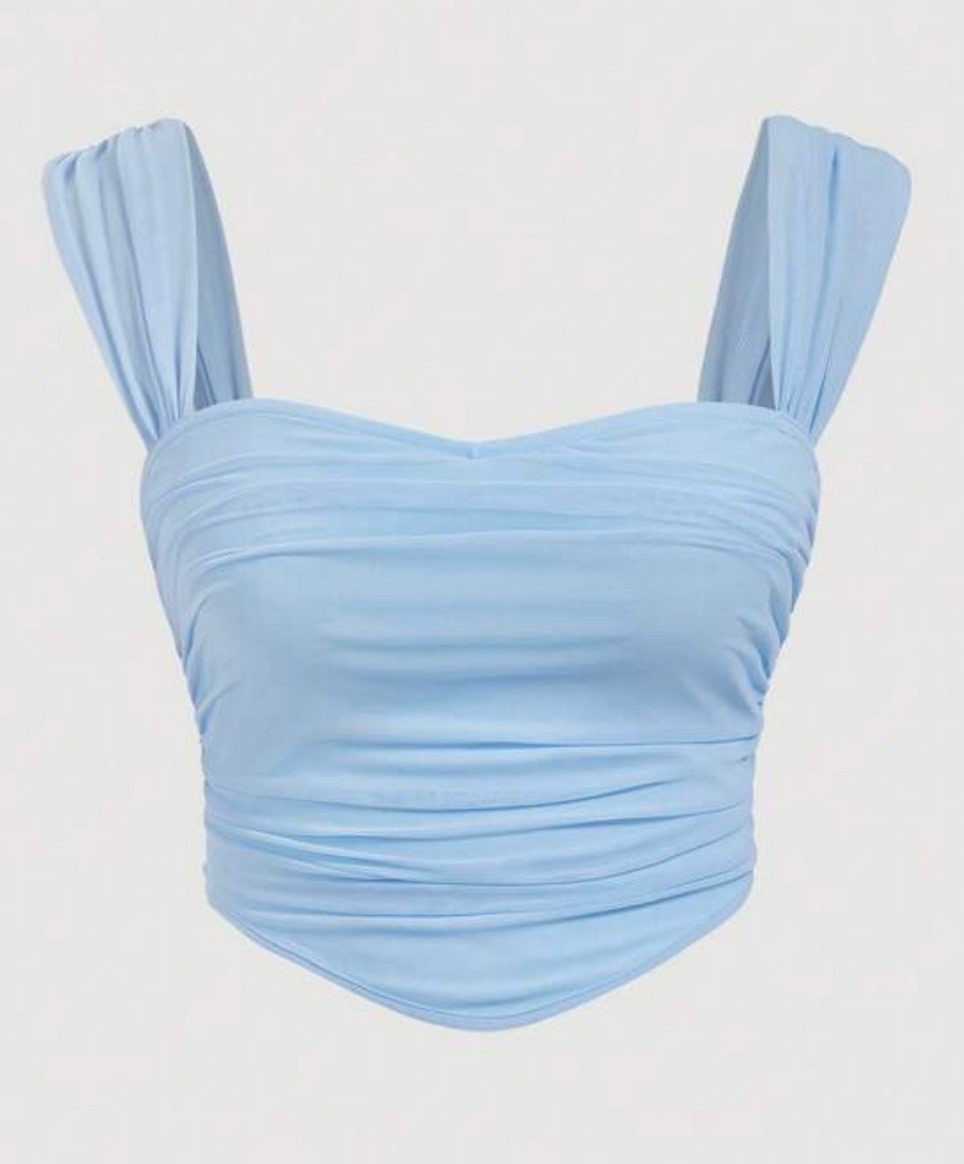 Top bleu ciel drapé à bretelles bouffantes – SHEIN