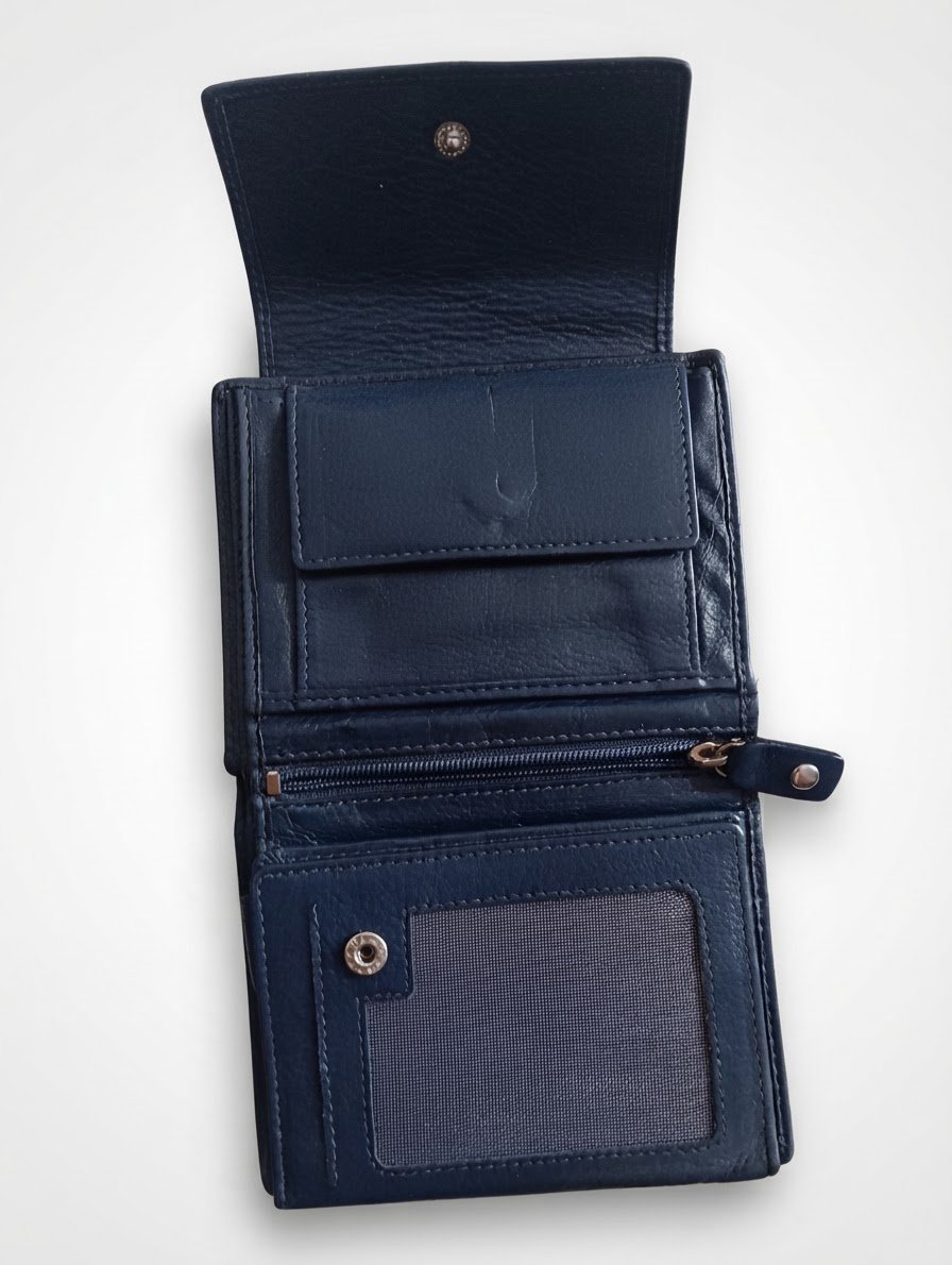 Porte feuille pliable en cuir bleu marine 