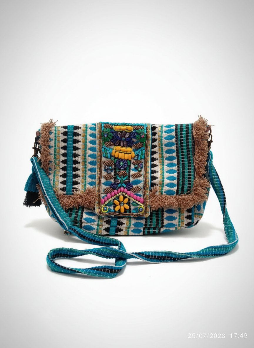 Sac à bandoulière en tissu multicolore 