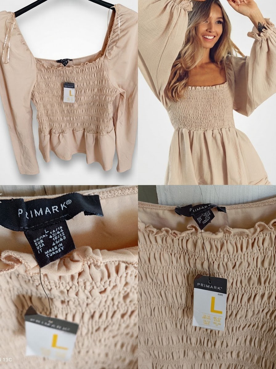 Haut smocké beige Primark – Taille L (Neuf avec étiquette)