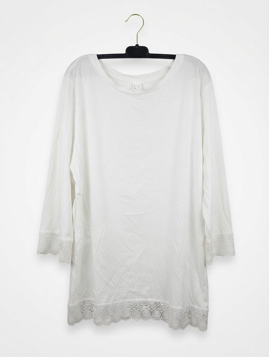Tunique blanche fluide avec finitions dentelle – Taille XL (Parfait état)