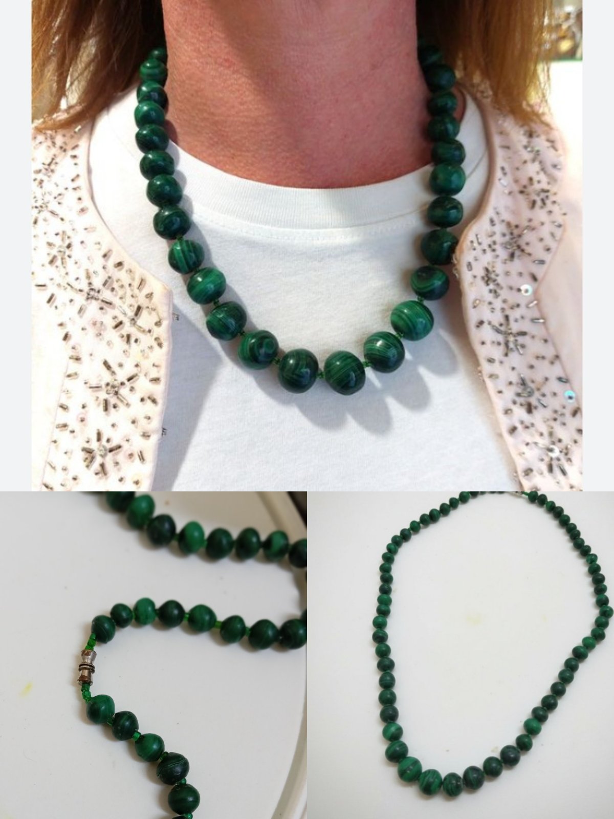 Collier ancien en perles de malachite