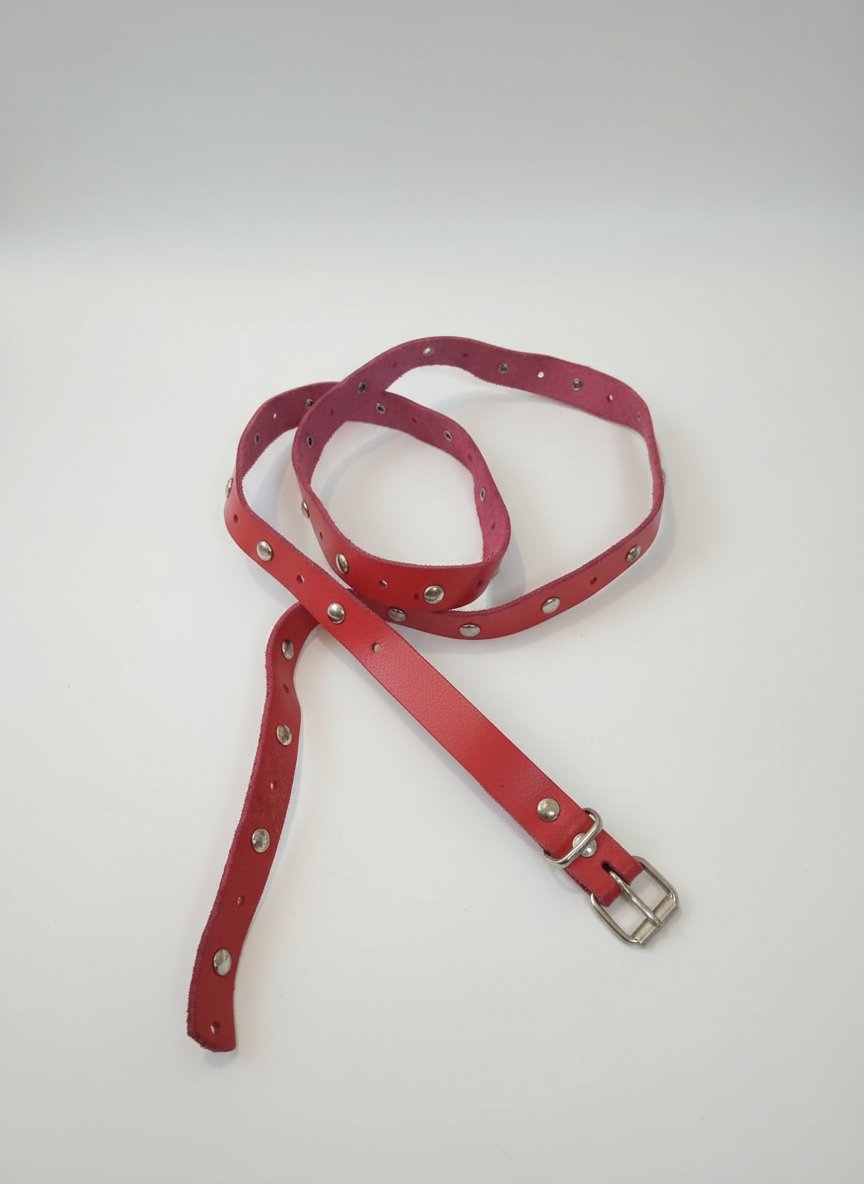 Ceinture fine cuir cloute couleur rouge