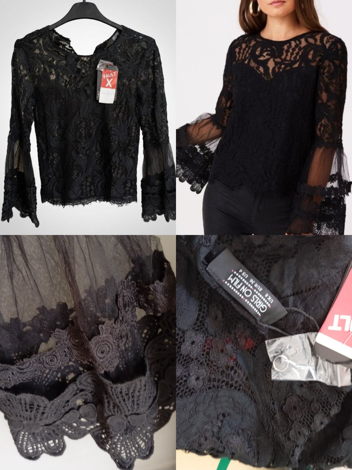 Top en dentelle noire GIRLS ON FILM – Taille 36 (Neuf avec étiquette)