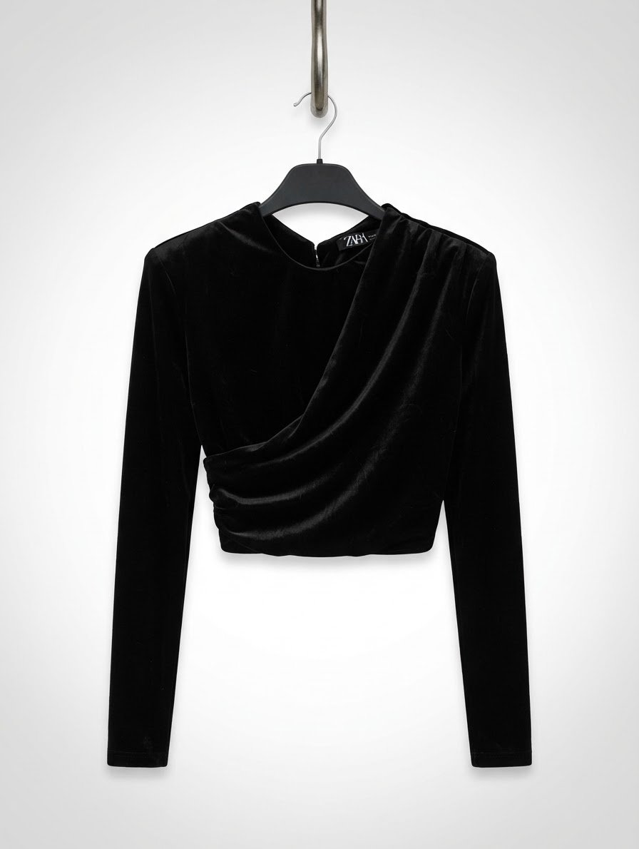 ✨ Crop Top en Velours Noir ZARA ✨