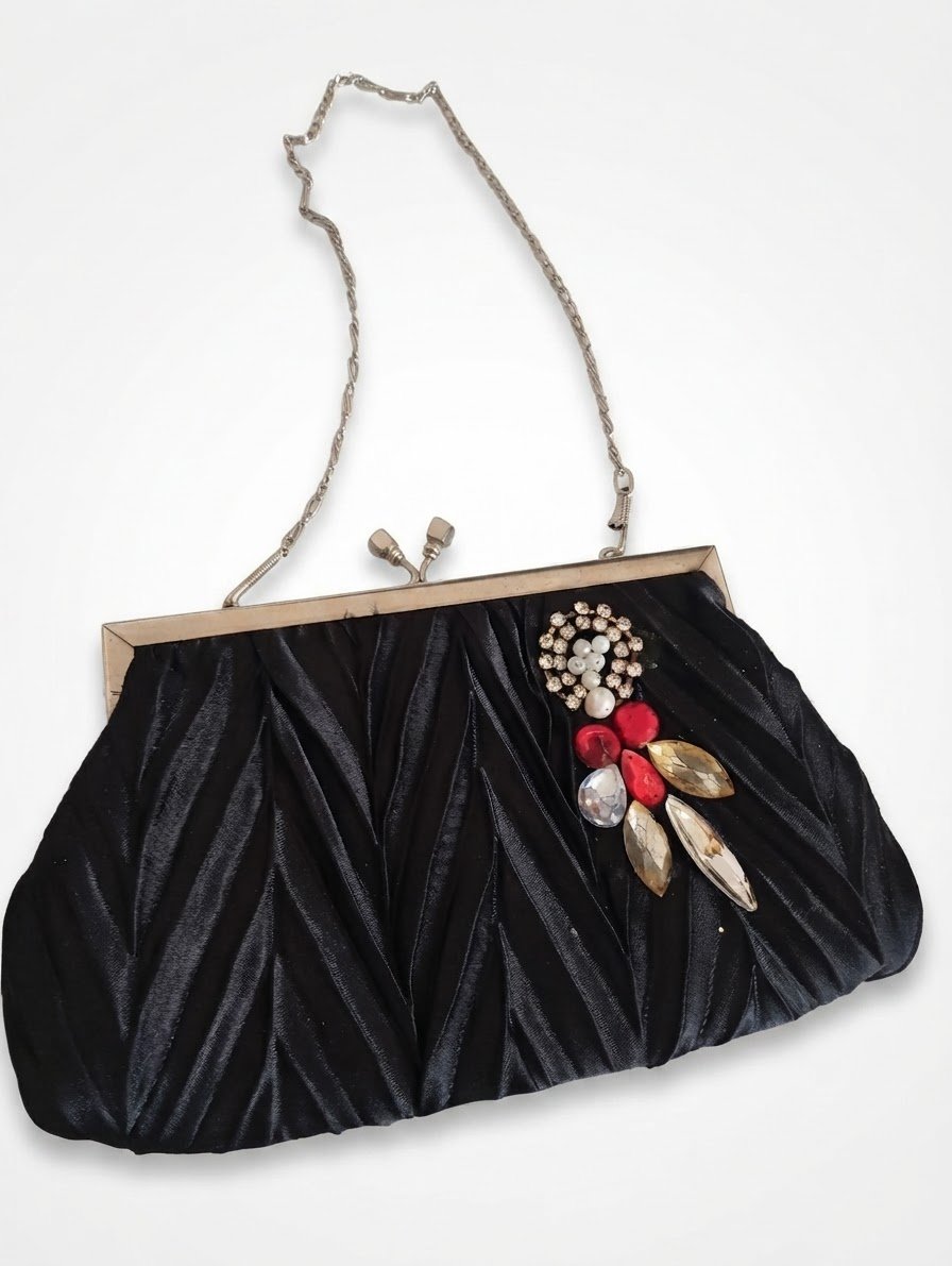 Sac soirée noir plissée 