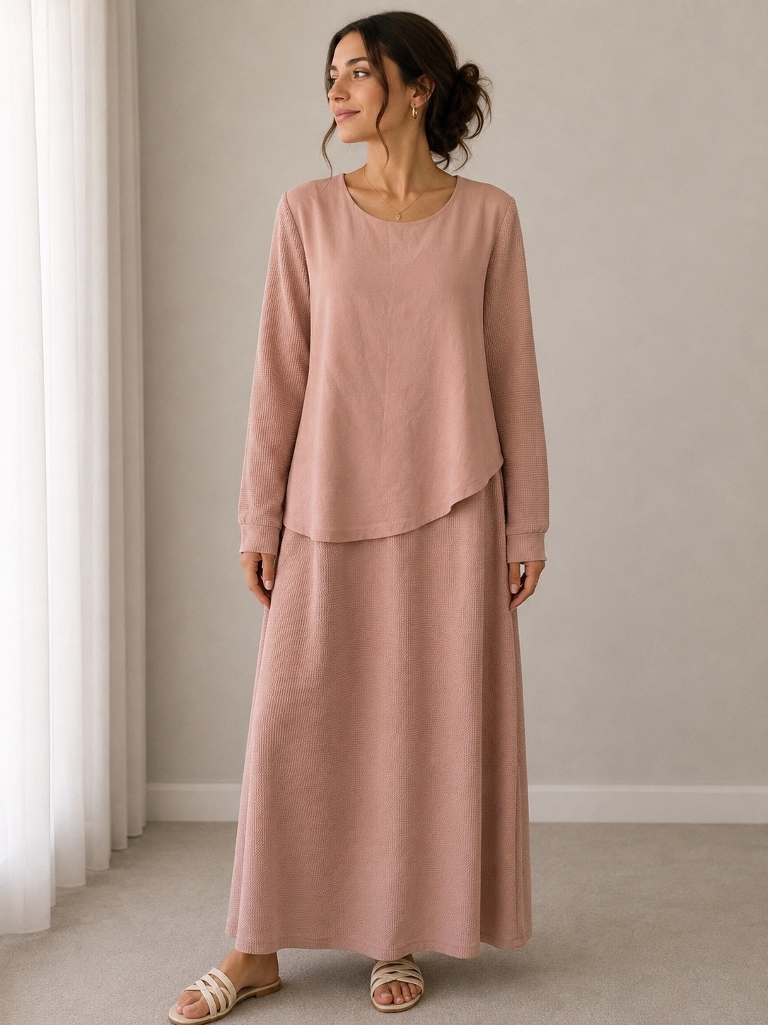 🌸 Robe longue rose poudré
