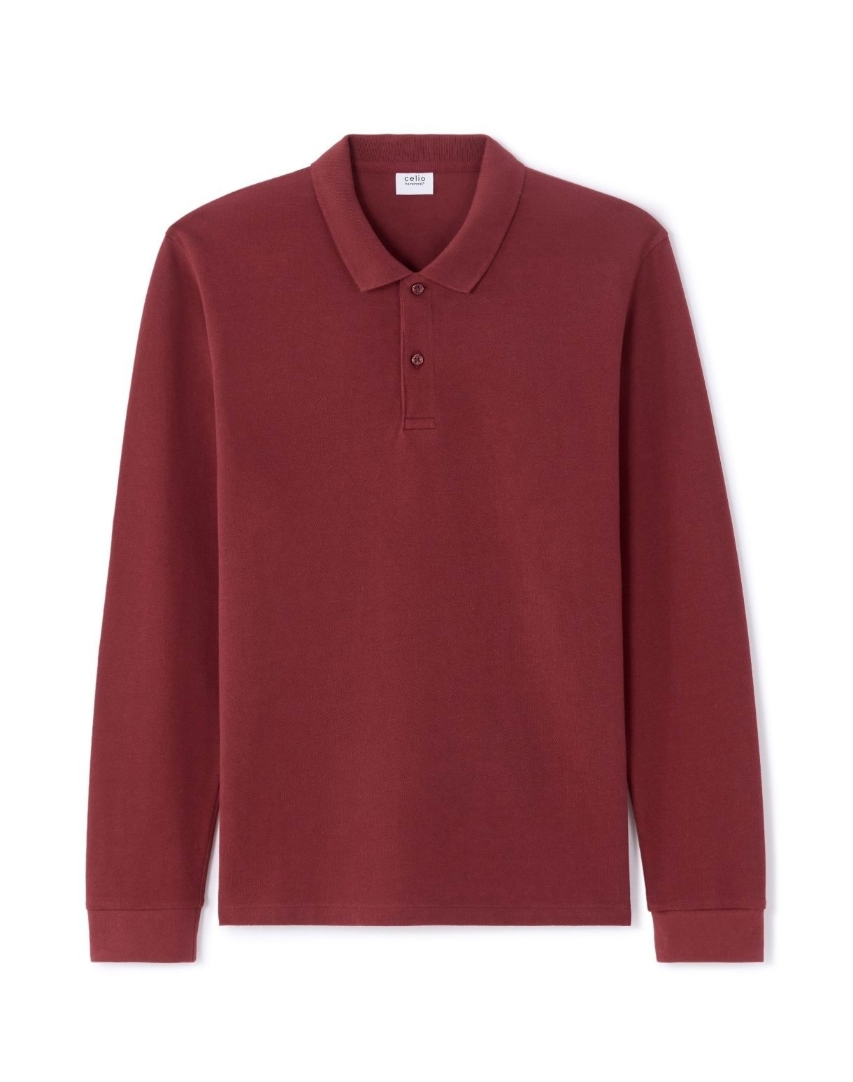 Polo regular piqué 100% coton taille M manches longues - bordeaux