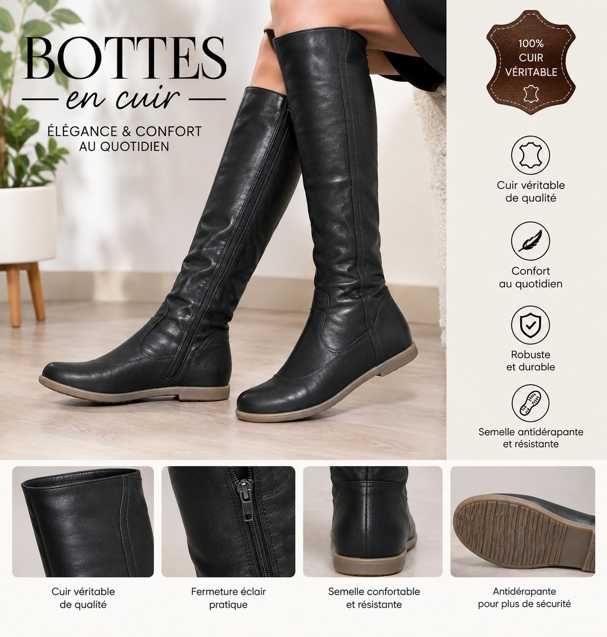 Bottes hautes en cuir