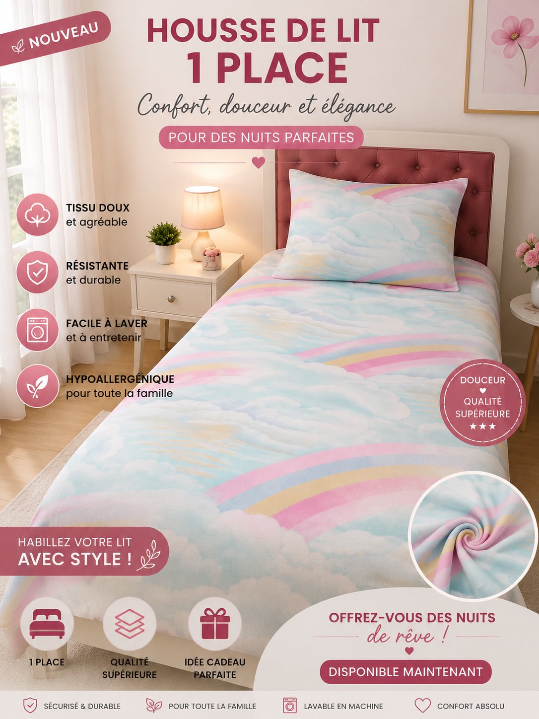 Housse matelas avec couverture oreiller