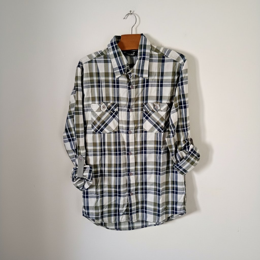 Chemise à carreaux homme beige et vert taille M