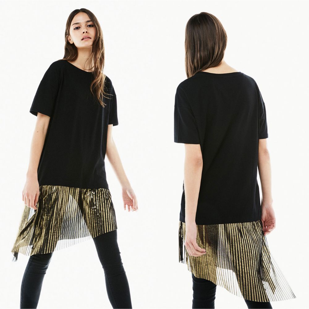 Robe t-shirt col rond doré en bas 