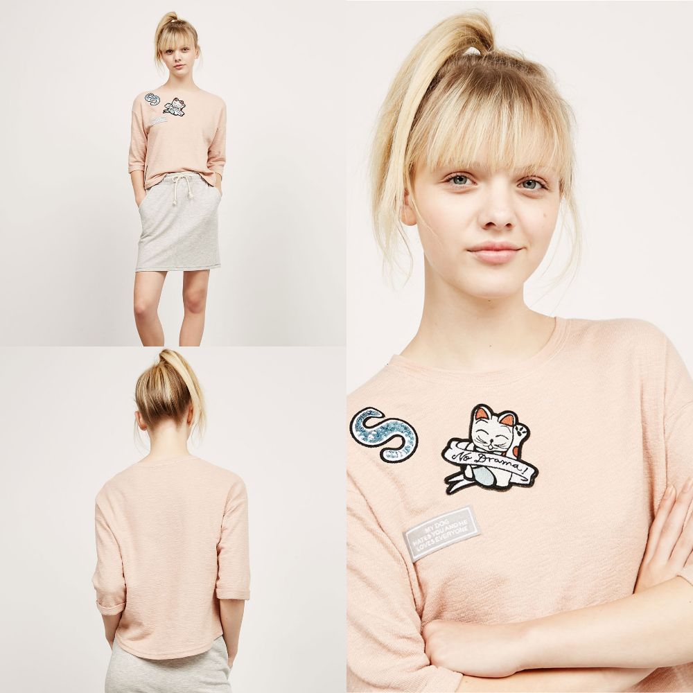 Pull rose poudré manches courtes