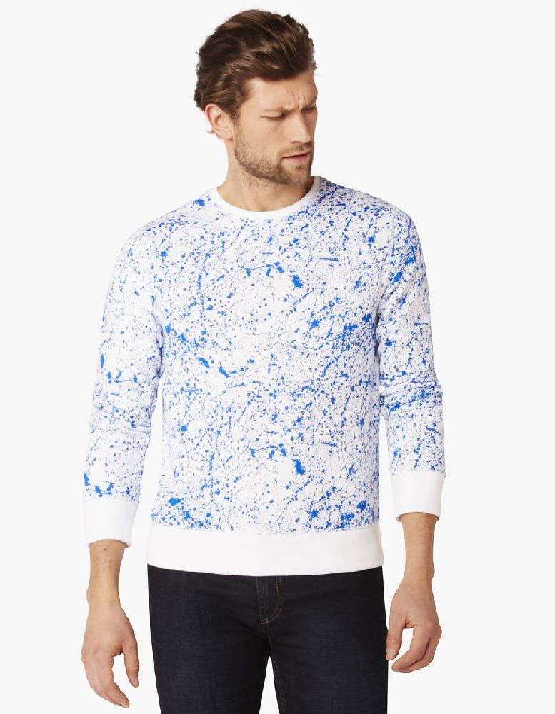 Pull celio blanc avec design bleu