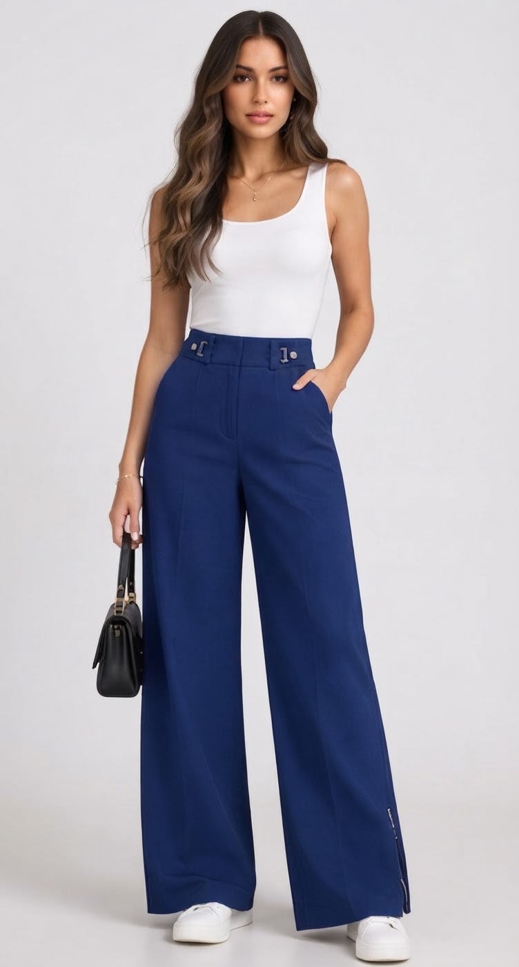 Pantalon femme wide leg bleu roi / cobalt foncé