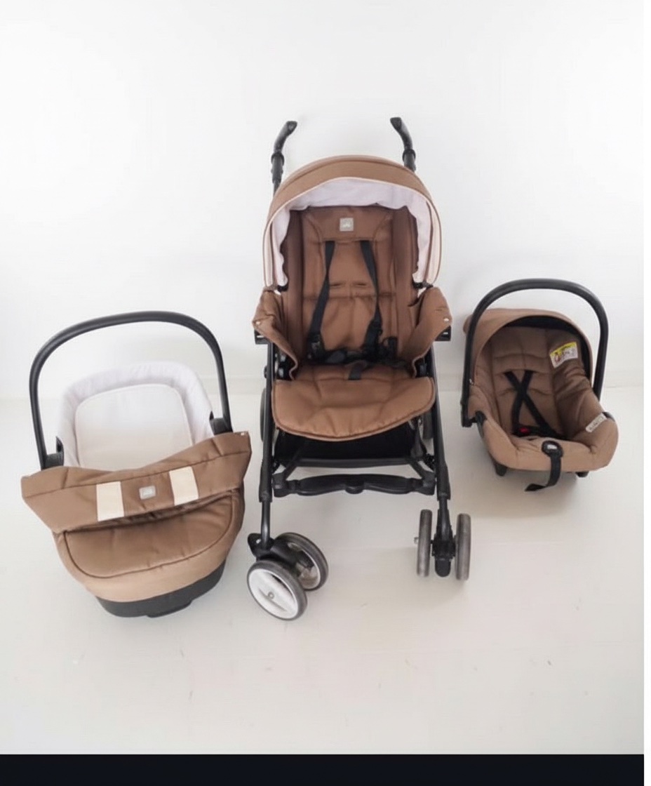 👶 Poussette trio bébé (3 en 1) – Élégante couleur marron