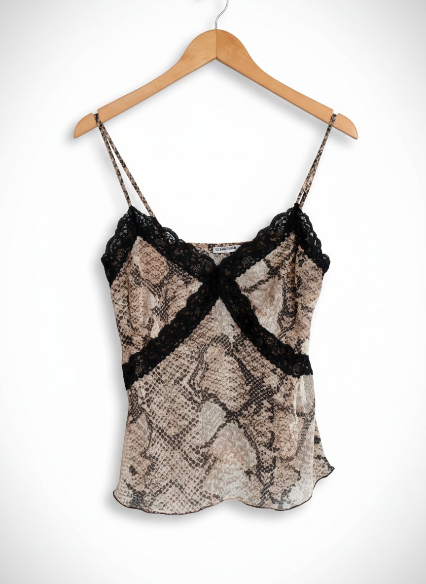 Top caraco vintage imprimé serpent & dentelle - Style Y2K
