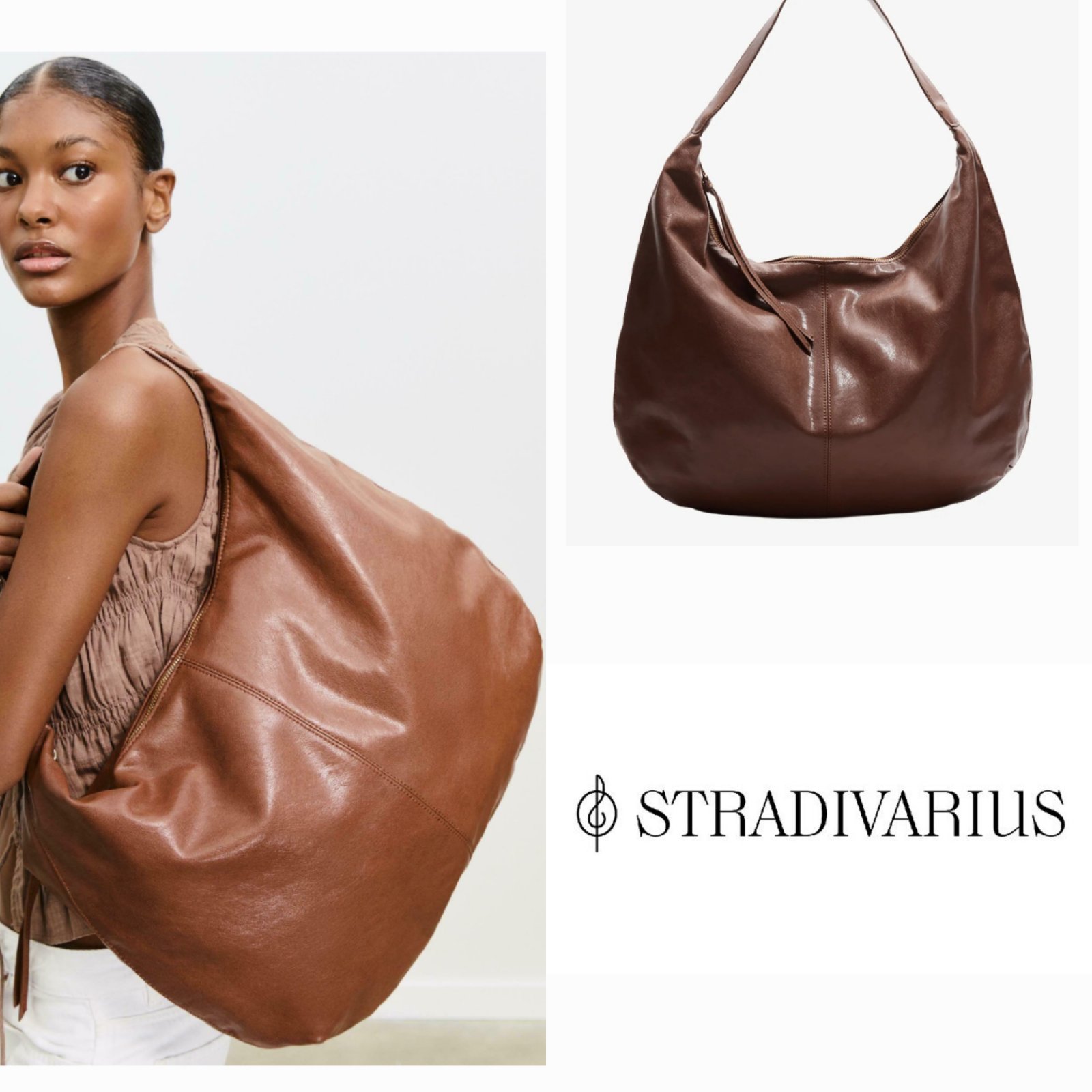 Brown hobo-style shoulder bag Stradivarius.