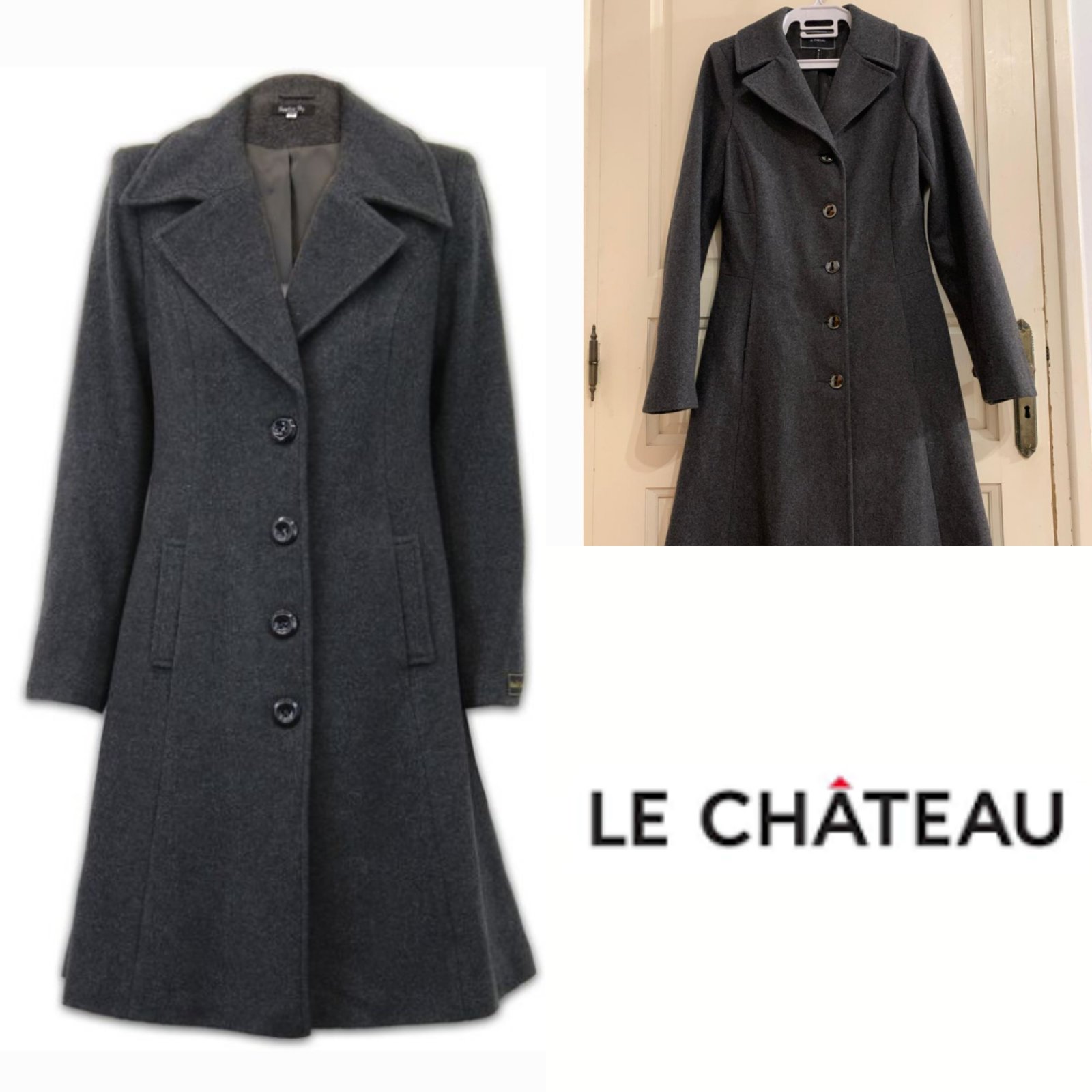 Manteau gris anthracite à boutonnage simple provient de la marque Le Château