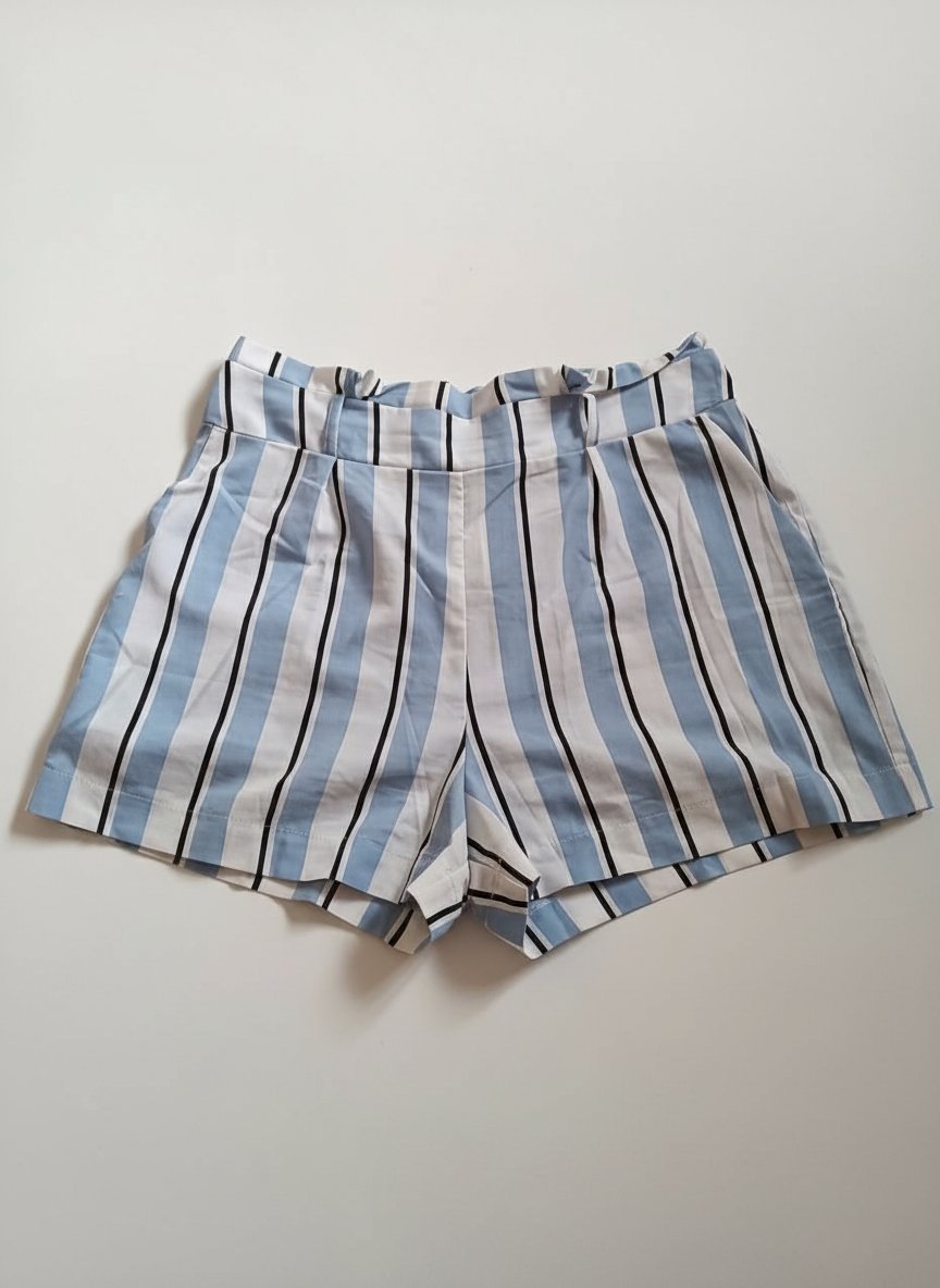 Short fluide rayé bleu et blanc - Taille haute