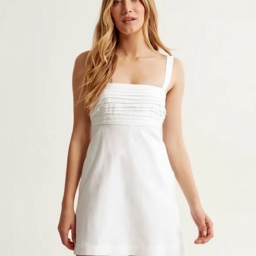 Robe Calvin Klein blanche , à fines bretelles et plis en coton stretch