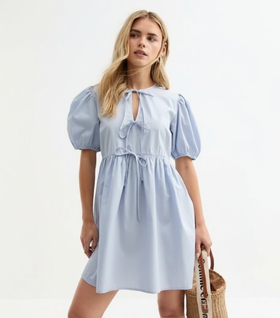 Petite Blue Tie Front Mini Dress 