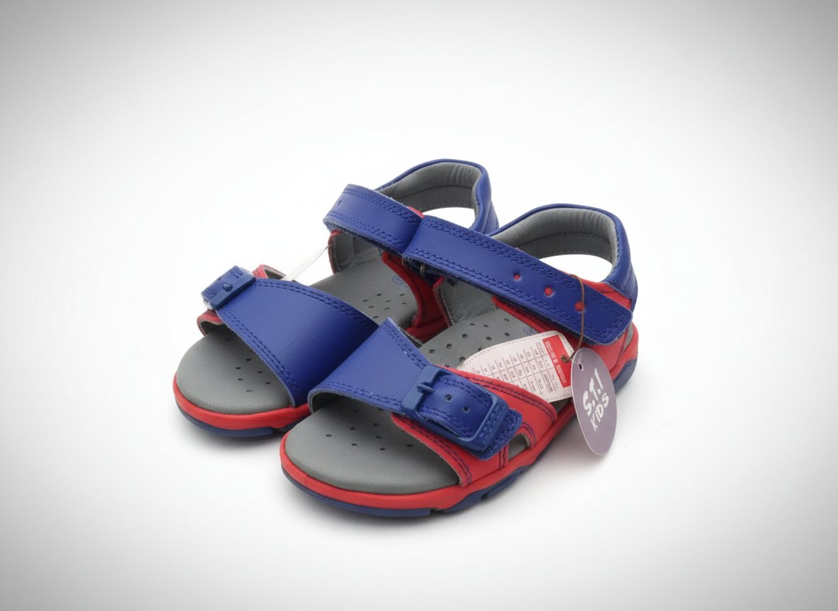 Sti kid's sandale orthopédique en cuir rouge et bleu