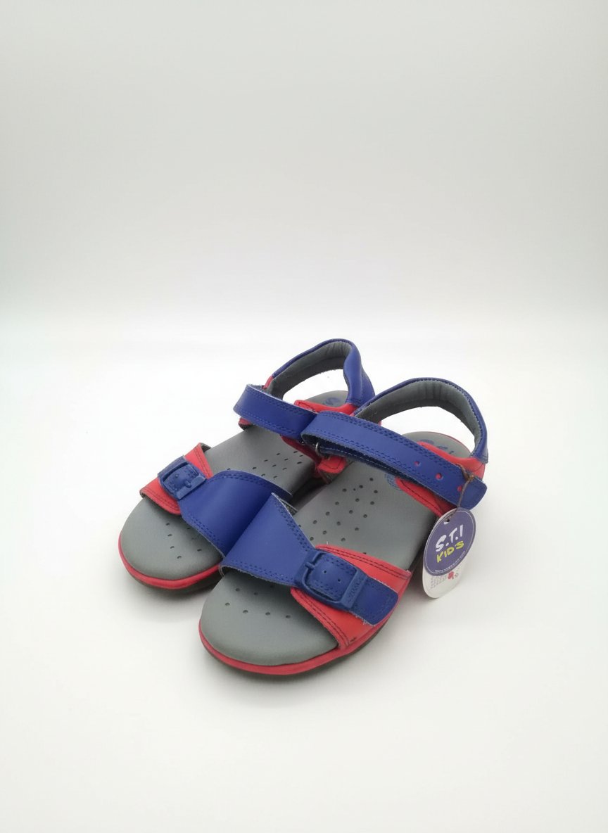 Sti kid's sandale orthopédique en cuir rouge et bleu