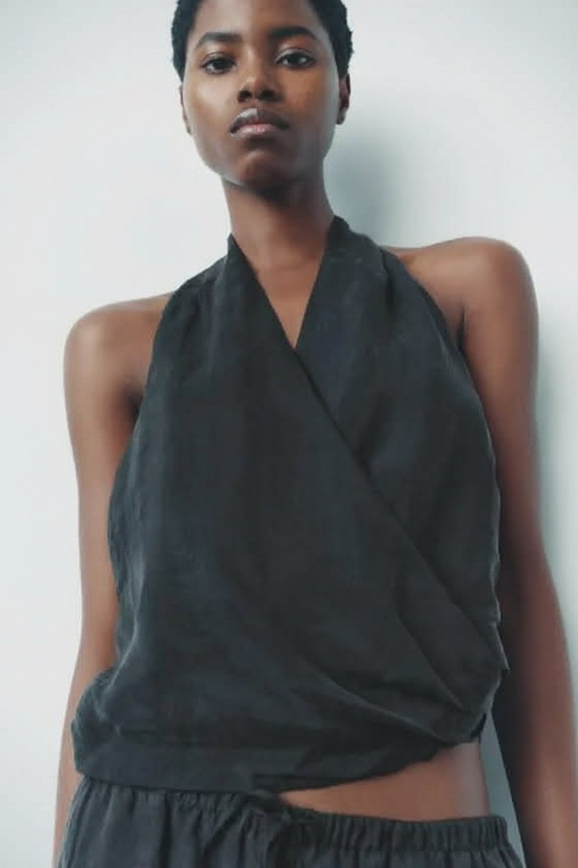 Top dos nu / Crop top noir satiné Zara - Taille M