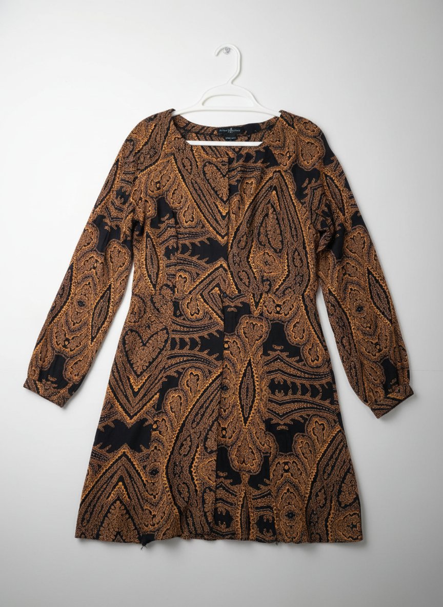 Robe courte fluide - Motif Cachemire / Paisley (Noir & Caramel)
