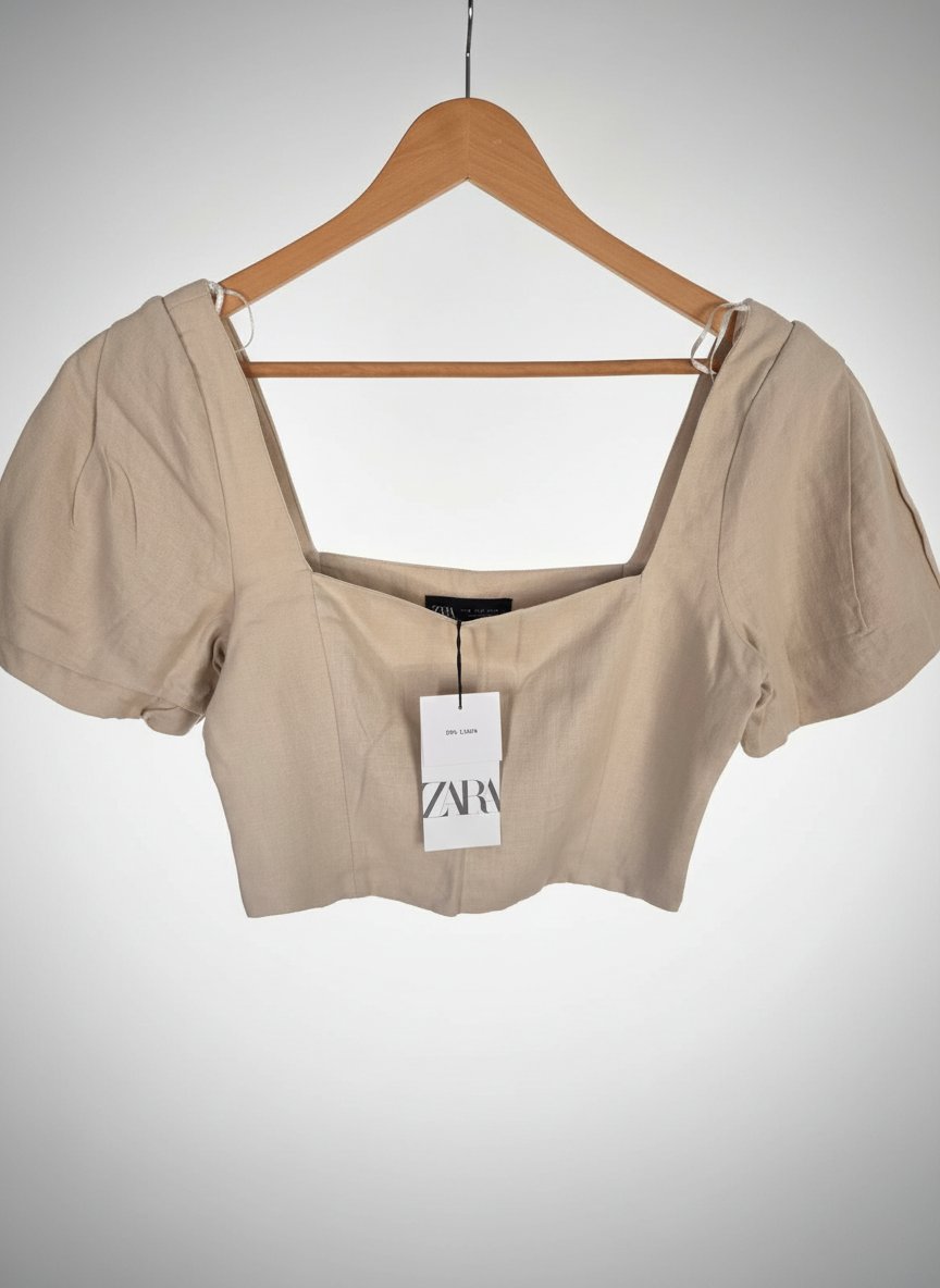 Crop top en lin beige Zara (Neuf avec étiquette) - Taille M