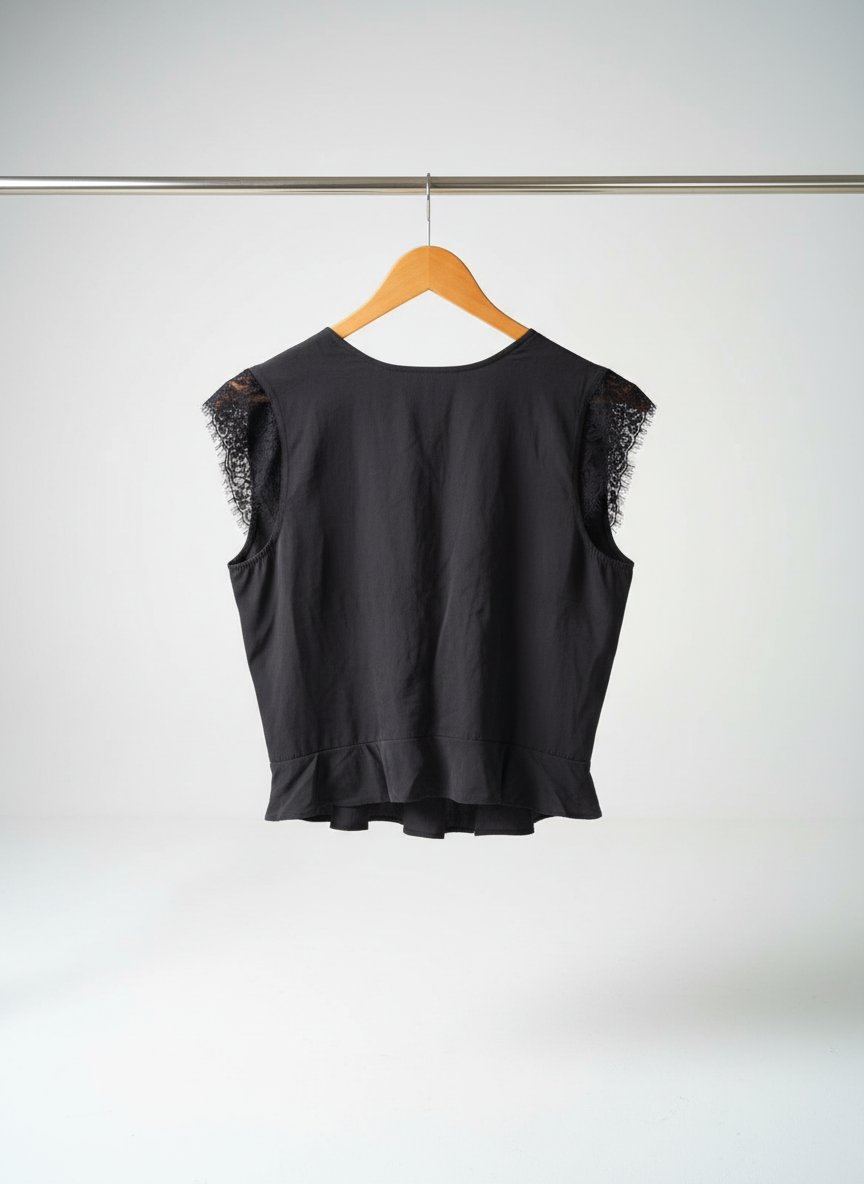 Top noir détails dentelle et peplum Zara - Taille M
