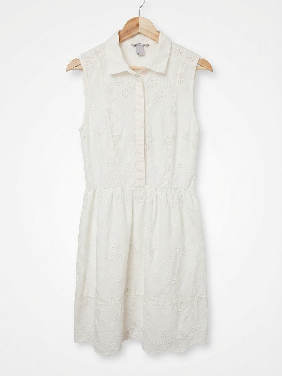 Robe courte sans manches en broderie anglaise H&M - Blanc
