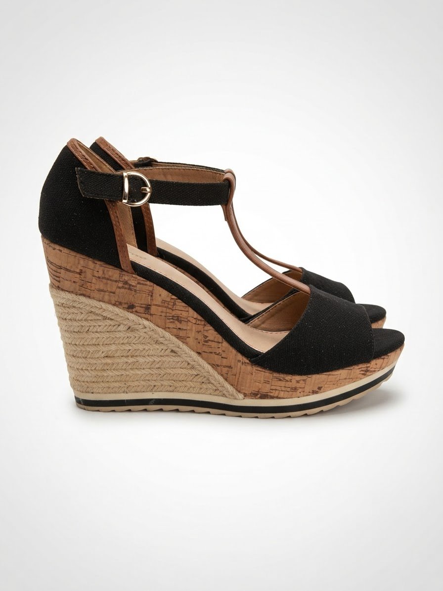À vendre, très jolie paire de sandales compensées style espadrilles.