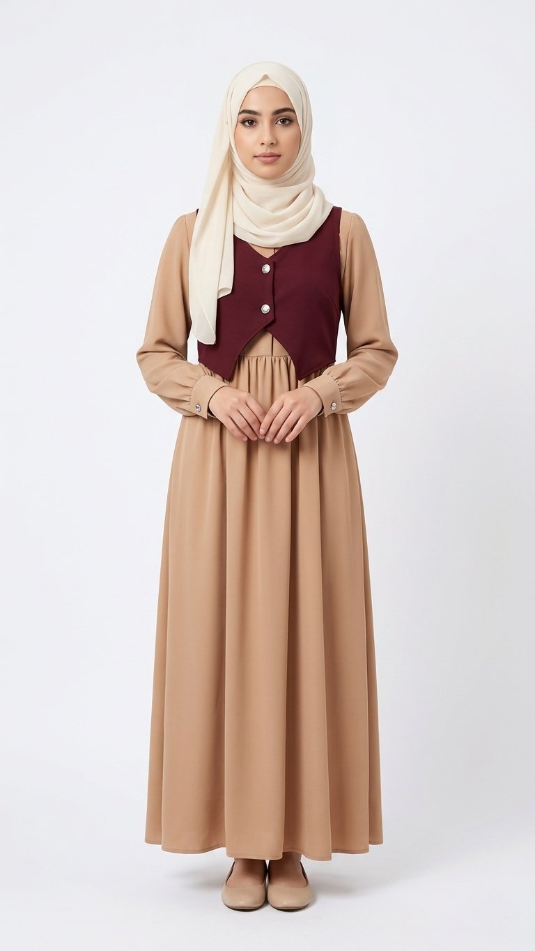 Robe longue + mini gilet pour femme voilée 