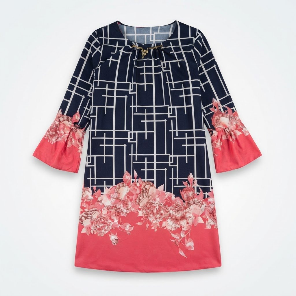 Robe Longue Imprimé Géométrique et Floral