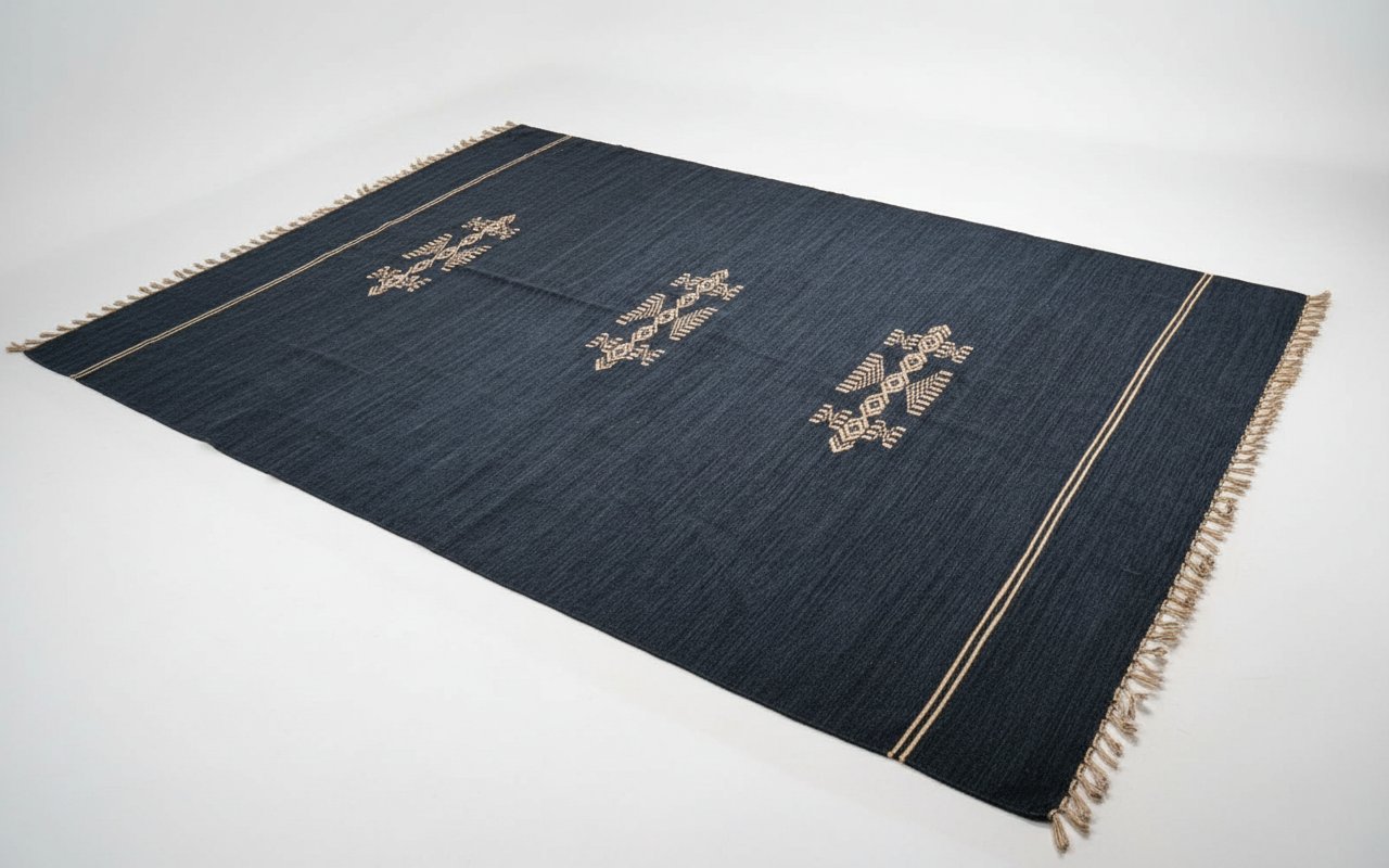 Grand tapis artisanal sombre / Motifs géométriques traditionnels-200/280 cm