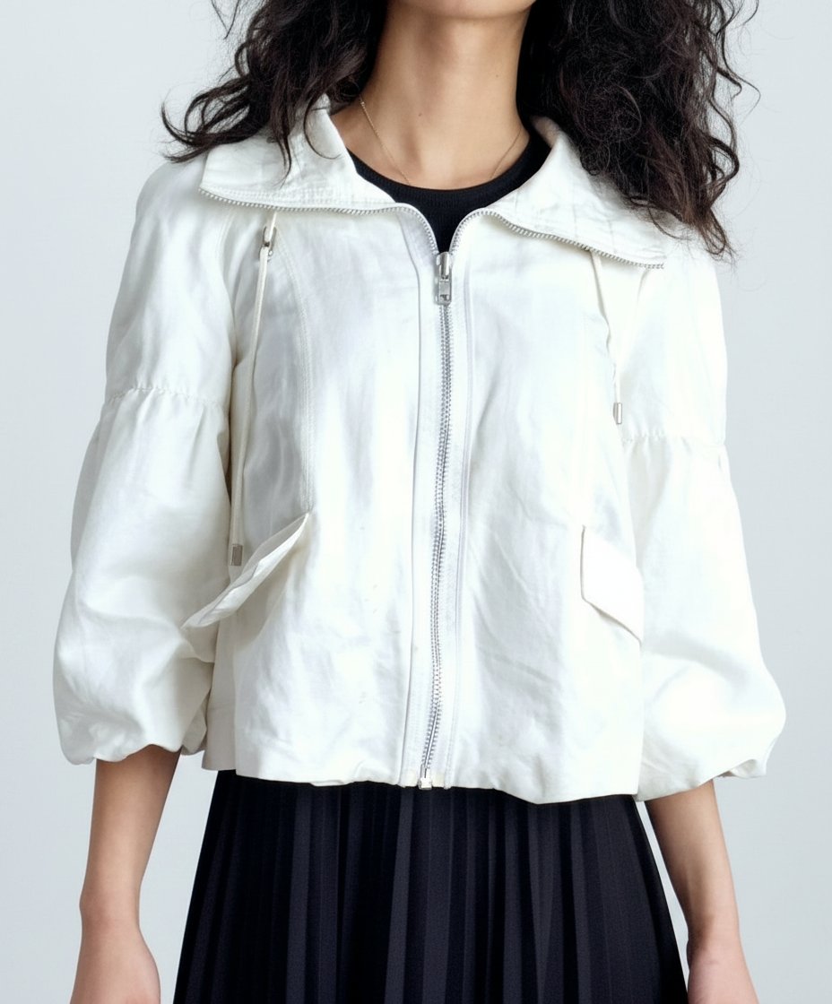 Veste courte zippée blanche manches bouffantes – BCBG MAXAZRIA