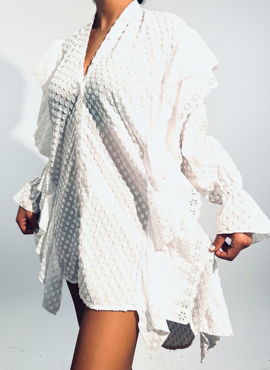Robe blanche bohème chic à volants et plumetis – Romena
