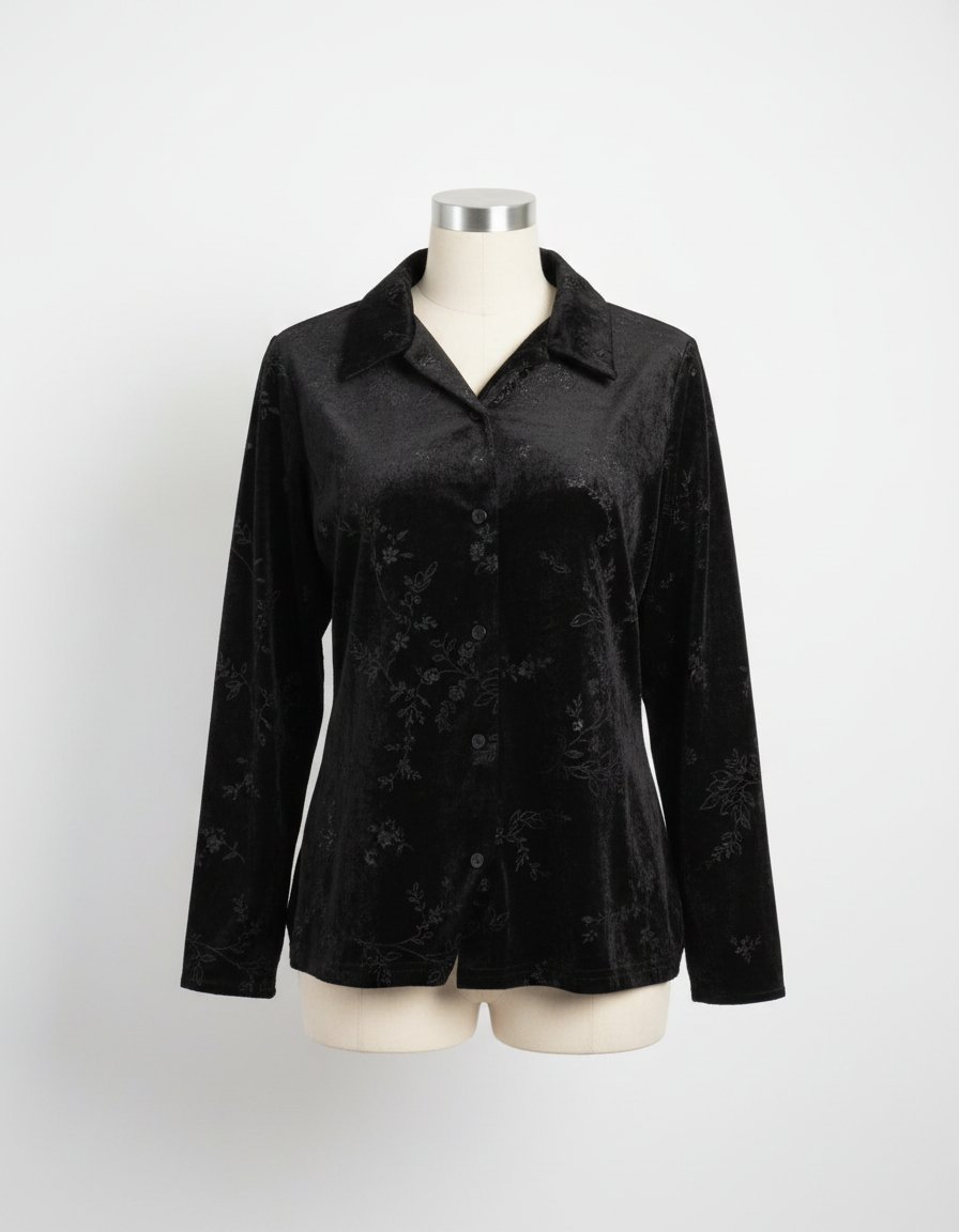 Chemise / Veste légère en velours noir imprimé pailleté