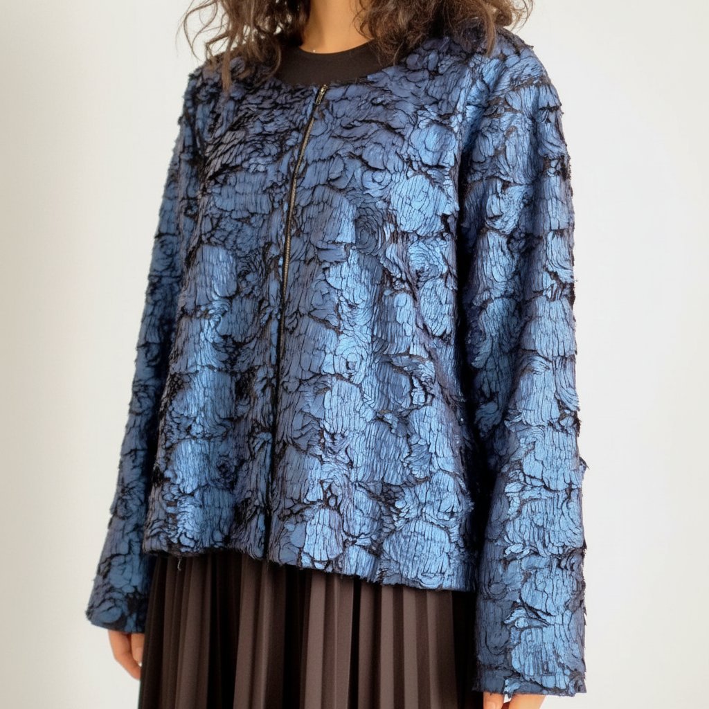 Veste courte zippée texturée bleu métallisé – Choise