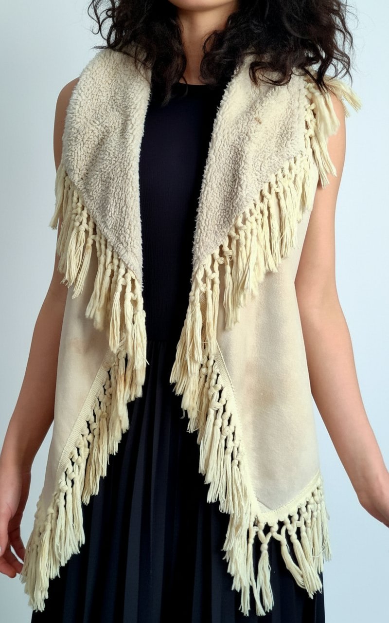 Gilet sans manches boho en suédine et moumoute – Mango